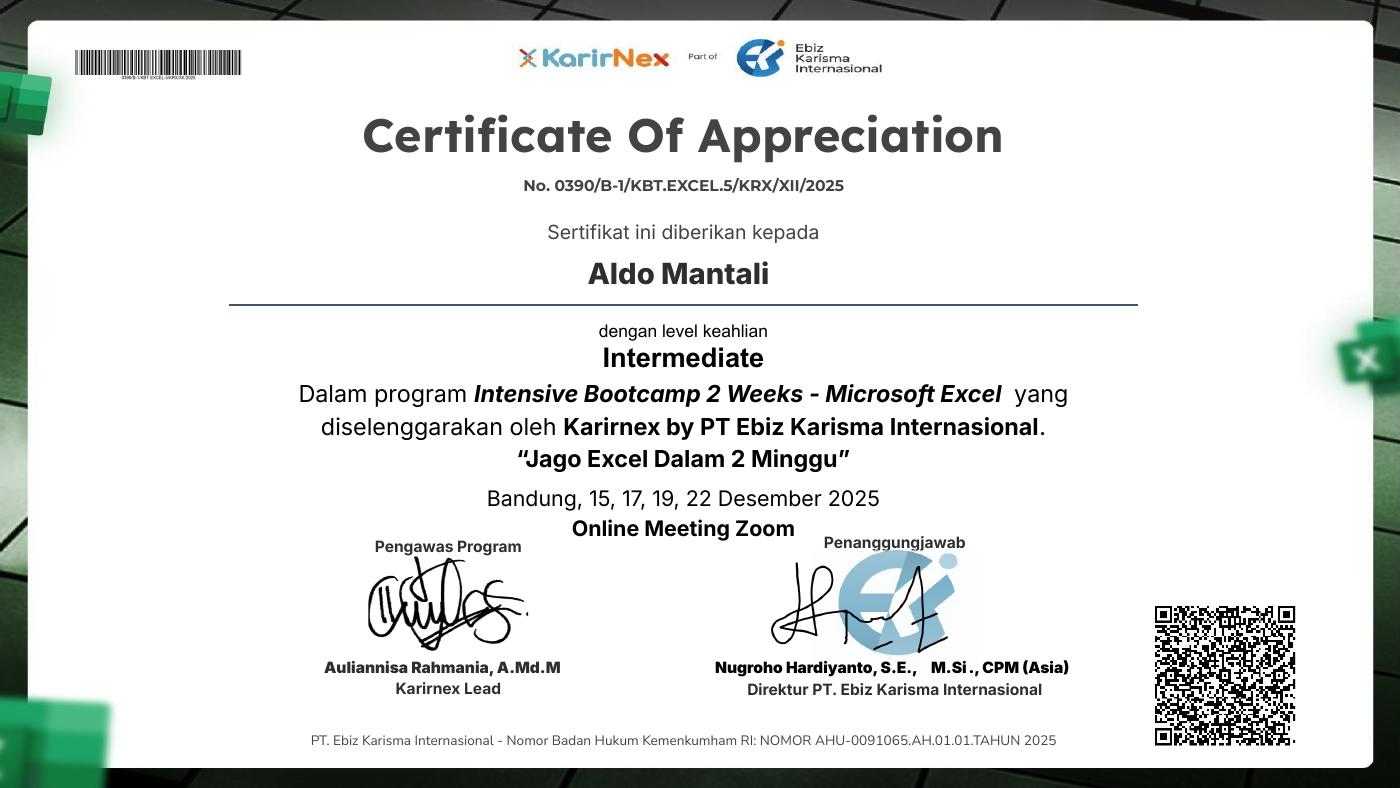 Sertifikat Bootcamp Microsoft Excel Karirnex